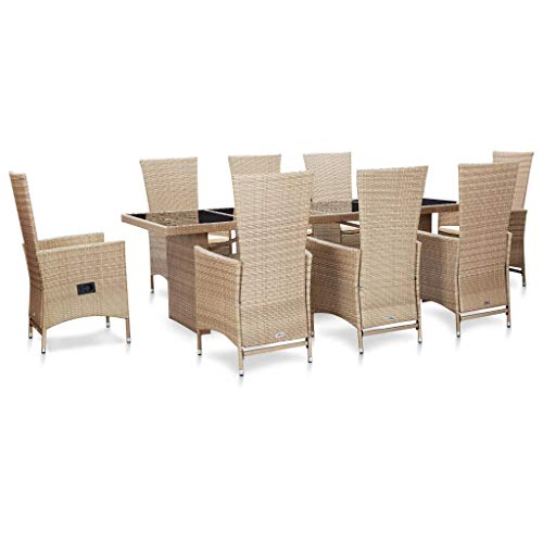 SKM Set da Pranzo da Giardino 9 pz con Cuscini in Polyrattan Beige-6048