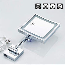 SHY Specchio per Il Trucco a LED da Parete, Specchio da Bagno, Lente d'Ingrandimento 3X Pieghevole in Acciaio Inossidabile, Specchio da Barba, Quadrato, Argento