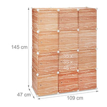 Relaxdays Armadio Componibile, Scaffale con Ante, Bastone Appendiabiti, 8 Scomparti, Effetto Legno, Altezza 145 cm