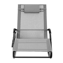 SONGMICS Sedia da Giardino, Lettino Prendisole, Sdraio a Dondolo con Poggiatesta e Taschina Laterale, Struttura in Ferro, Teslin Traspirante, Confortevole, Max Portata 150 kg, Grigio GCB23GY