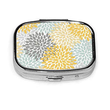 Scatola quadrata per pillole medicinali con motivo floreale, giallo pallido, blu acqua e grigio, per pillole da viaggio, per integratori di vitamine