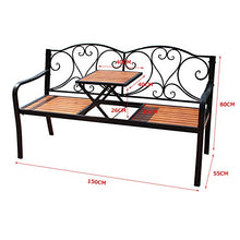 Panchina da Giardino in Ghisa Panchina da Giardino, Panca Lounge da Esterno Resistente Alle Intemperie con Tavolo Centrale Regolabile, Panca Retrò in Metallo a 2 Posti, Panchine Decorative da Prato