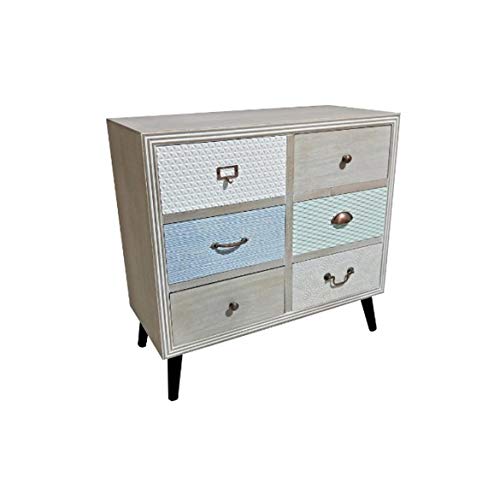 Cara Maison - Comò con 6 cassetti Comodino, mobiletto, Moderno, Avorio, Legno, 80 x 34 x 76 cm