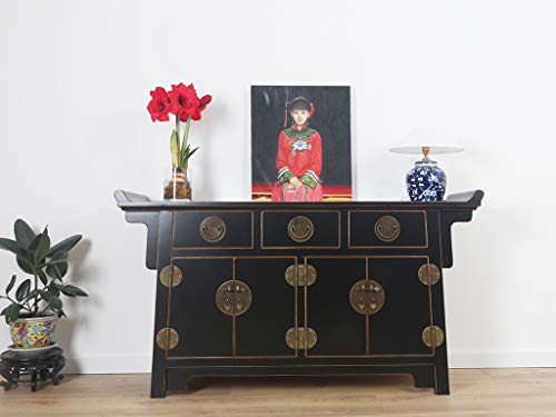 Yajutang Credenza cinese con 4 ante e 3 cassetti, colore: nero