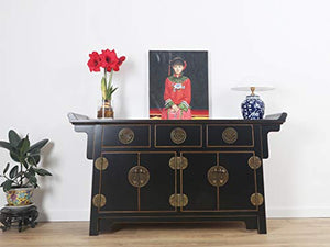 Yajutang Credenza cinese con 4 ante e 3 cassetti, colore: nero
