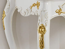 Simone Guarracino Luxury Design Consolle e specchio Eleonor stile Barocco Decapé arredo bagno avorio e foglia oro marmo crema