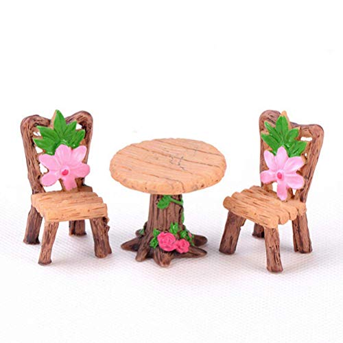 QULONG Ornamenti da Giardino Ornamenti da Giardino in Miniatura per Esterni, 3 Pezzi Set di mobili per sedie da Tavolo in Resina Carina per Giardino in Miniatura Fai-da-Te, terrario, casa delle Bam
