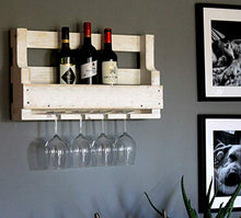 Portabottiglie in Legno di Alta qualità per la Parete - con portabicchieri - Bianco - Pronto per Il Montaggio - scaffale per Bottiglie e Bicchieri da Vino