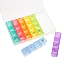 Leeofty Scatola di immagazzinaggio Portatile settimanale di prescrizione e farmaci Case Pill Organizer 7 Giorni 4 Volte al Giorno Mattina mezzogiorno Pomeriggio Notturno 28 Slot