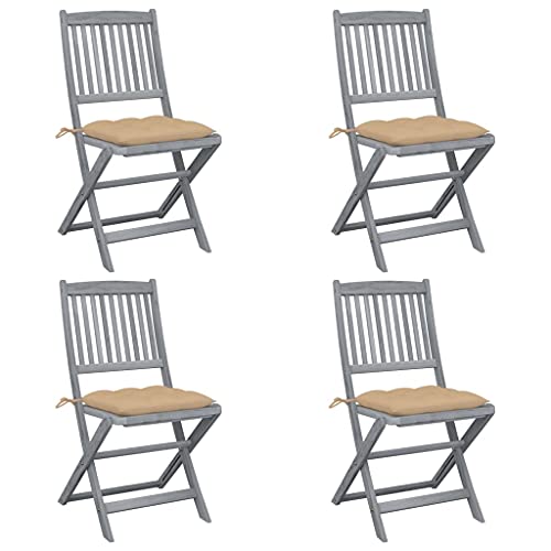 vidaXL Sedie da Giardino Pieghevoli 4pz con Cuscini in Massello Acacia