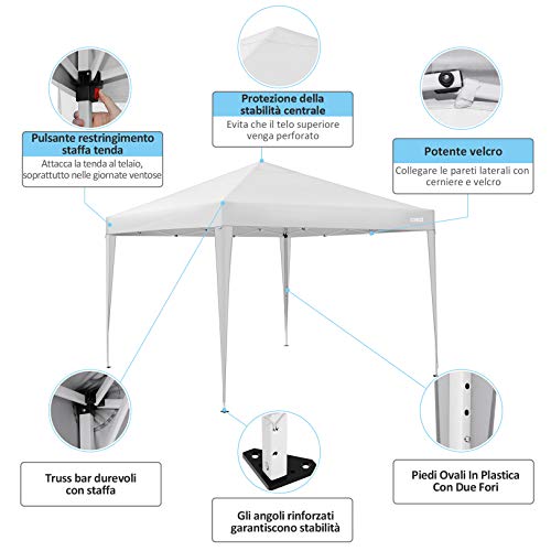 Gazebo Da Giardino COBIZI 3x3 M - Pieghevole, Impermeabile, Con 4 Pareti, Per Feste E Campeggio