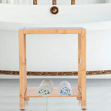 Sgabello da doccia in bambù, panca portaoggetti in legno, sedia da doccia, sedia da bagno antiscivolo, organizer con mensola, 42 x 32 x 50,5 cm