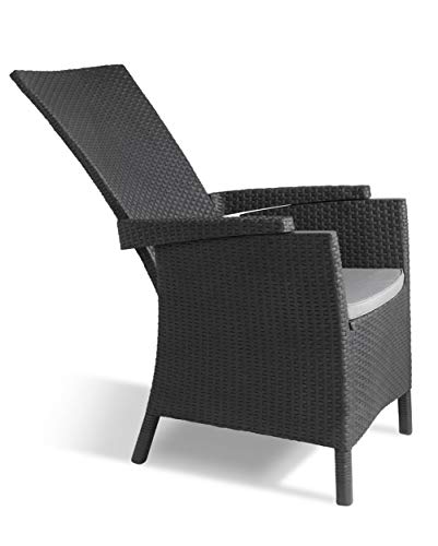 Allibert di Keter Vermont, Mobili da giardino all'aperto sedia reclinabile in rattan - grafite con cuscini grigio