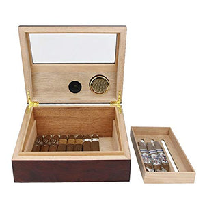 FxsD Cigar Box, Legno di Cedro-Allineato Cigar Humidor, Vetro Trasparente Tetto apribile, Piano Vernice Texture, Grande capacità a Doppio Strato di conservazione dei sigari Vetrinetta con igrometro e