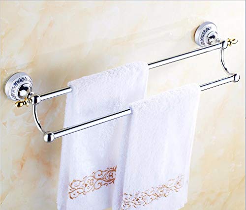 MBYW Portasciugamani Moderno Portasciugamani Elegante per Il Bagno di Moda Portasciugamani Doppio in Porcellana con portasciugamani in Metallo Cromato Porta Asciugamani Blu e Bianco in Porcellana
