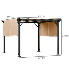 Outsunny Pergola Gazebo da Giardino in Acciaio con Tende Regolabili 305x305x220cm, Marrone Chiaro