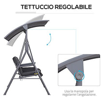 Outsunny Dondolo da Giardino 2 Posti Separati con Tavolino Centrale e Tetto Regolabile, in Metallo 175x112x165cm Grigio