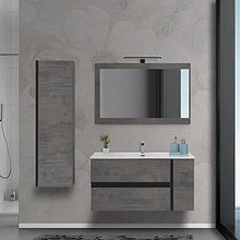 Mobile bagno sospeso 90/110 cm, cassetti e ante con chiusura rallentata, completo di specchio e lavabo in ceramioa (Effetto Pietra Oxid, Mobile 110 con lavabo e specchio)