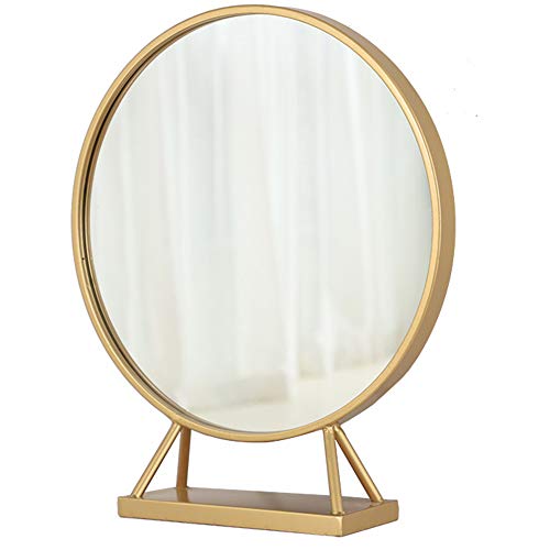 Specchio Domestico, Specchio cosmetico, Specchio di Ferro, Specchio da Tavolo, Specchio Rotondo, Specchio di Bellezza (Oro)