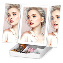 TOGETOP Specchio per Trucco con Luci 32 LED Specchio per Trucco da Tavolo con Luminosità Regolabile/Rotazione 270°/Doppia Alimentazione/Touch Screen/Scatola di Immagazzinaggio/Ricarica USB(Bianco)