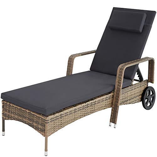 tectake Lettino Poly Rattan Arredo Esterno Giardino Sdraio Prendisole Divano Sedia Naturale
