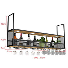 Organizzare Cucina Iron Art Portabottiglie da Appendere in Legno massello con Luce ， Porta calici Industriale a 2 Livelli Sh Mensola Decorativa a soffitto per ristoranti Cucine/l Cantine C