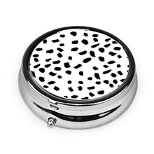Spotty - Contenitore rotondo per pillole con 3 scomparti, in metallo, per medicine, vitamine, per viaggi all'aperto
