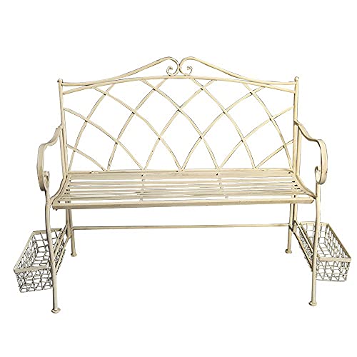 Panchina per terrazza del parco Panchine per il tempo libero all'aperto, Panchina da giardino in ghisa resistente alle intemperie e antiruggine, Panchina da cortile a 2 posti con cesto portaoggetti,