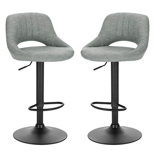 EUGAD 2X Sgabelli da Bar Cucina Sedia Alta da Sala Pranzo in Simipelle Regolabile e Girevole a 360° con Schienale Poggiapiedi Grigio 0669BY-2