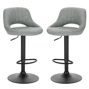 EUGAD 2X Sgabelli da Bar Cucina Sedia Alta da Sala Pranzo in Simipelle Regolabile e Girevole a 360° con Schienale Poggiapiedi Grigio 0669BY-2