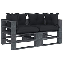 Tidyard Divano Pallet da Giardino con Cuscini, Divano da Giardino a Pallet 2 Posti in Legno Antracite