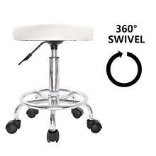 KKTONER Sgabello rotondo in pelle PU con poggiapiedi Regolazione dell'altezza della parte girevole Spa Salone di disegno Tattoo Workshop Massaggi Sgabelli Sedia operativa Bianco