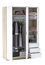 Dmora Armadio Guardaroba, 3 Ante + 3 cassetti-cm. 121 x 180 x 52, Rovere e Bianco, Unico