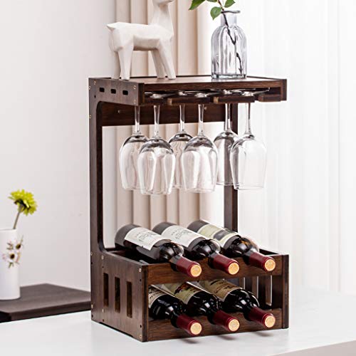 Gqq @ Portabottiglie Vino Legno per 6 Calici Vino Rosso Organizer, Mensole da Muro Design per Cantinetta Vino Vintage, Scaffale Legno Vino Accessori per Sala da Pranzo, Camera da Letto e Cucina