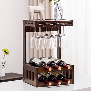 Gqq @ Portabottiglie Vino Legno per 6 Calici Vino Rosso Organizer, Mensole da Muro Design per Cantinetta Vino Vintage, Scaffale Legno Vino Accessori per Sala da Pranzo, Camera da Letto e Cucina