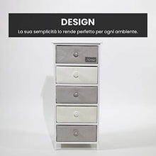 Mobiletto per Casa Vestiamo Casa, Mobile in Legno con 5 Cassetti, Dimensioni 90 x 40 x 29 cm, Colore Bianco e Grigio