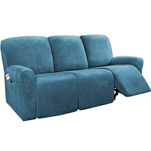 Velluto Copripoltrona Relax Elasticizzato, Morbido Felpa Poltrona Reclinabile Cover per 3 Divano Cuscino Antiscivolo Fodera per Poltrona con Tasca Laterale per Soggiorno-Blu-B-3 Posti