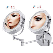 LZNAN - Specchio da trucco a LED doppio, diametro 6,7 pollici, 1 x 5 x regolabile, montaggio a parete regolabile a 360 gradi