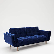 Divano trasformabile in letto PLAYBOY, velluto blu, piedi stabili in legno massiccio, divano letto con schienale regolabile, divano a due posti, a 3 posti, divano letto, design retrò, stile club