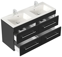 Set mobili bagno Helios nero satinato incl. specchio a LED con funzione touch