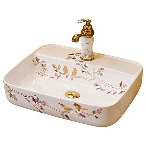 lilili Lavabo da Appoggio Lavandino Bagno Rettangolare Lavabo da Appoggio in Ceramica Lavabo for Bagno Lavabo for Hotel 52x42x13cm (Color : No Accessories)
