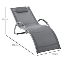Outsunny Lettino Prendisole in Alluminio, Sedia Sdraio da Giardino in Textilene Nero con Poggiatesta Rimovibile 160x60x65cm