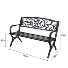 Necessità quotidiane Panchina da giardino con patio da 51 pollici Sedile intagliato in metallo per esterni, panchina in metallo per parco con braccioli e schienale, mobili da giardino con veranda sul