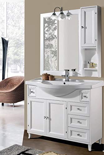 Mobile sottolavabo con lavabo e specchio Ilaria 105 cm Per Arredo Bagno Bianco classico