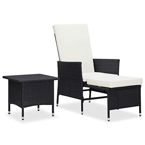 Festnight 2 pz Set Divani da Giardino con Cuscini, Salotto da Giardino, Schienale Anche Pieghevole, Tavolo e Sedie da Giardino, in Polyrattan Nero