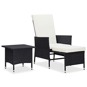 Festnight 2 pz Set Divani da Giardino con Cuscini, Salotto da Giardino, Schienale Anche Pieghevole, Tavolo e Sedie da Giardino, in Polyrattan Nero