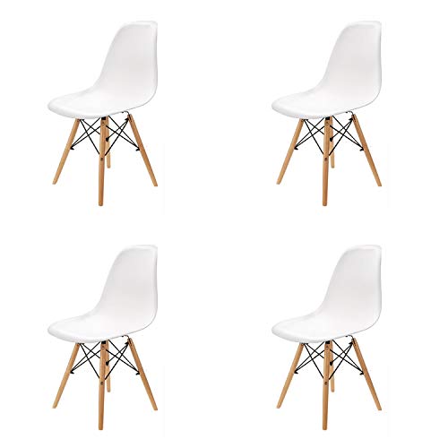 Set di 4 sedie, design retrò in legno, sedia da sala da pranzo, sedia da ufficio, sedia da soggiorno, bianco