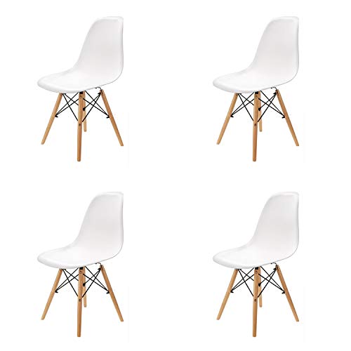 Set di 4 sedie, design retrò in legno, sedia da sala da pranzo, sedia da ufficio, sedia da soggiorno, bianco