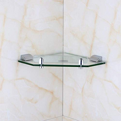L.BAN Mensola angolare per Bagno in Vetro temperato Triangolo per Montaggio a Parete in Acciaio Inox Supporto per ripostiglio in Metallo Rack Toilette antiruggine Supporto per Organizer da appende
