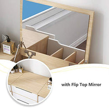 DD&QG 2-Pollici-1 Moderno Tavolo da Toeletta per Camera da Letto,Sgabello Imbottito,Tavolo da Trucco Scrivania con Inverti Specchio Superiore,Toeletta con Cassetti-Naturale 80x40x80cm(31x16x31inch)